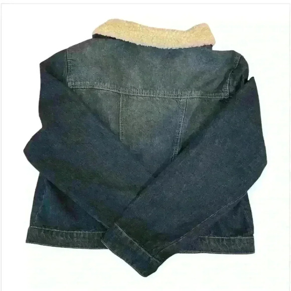 LEI Women's Denim Jacket M Blue Sherpa Collar Plaid Lining Casual - Picture 2 of 5